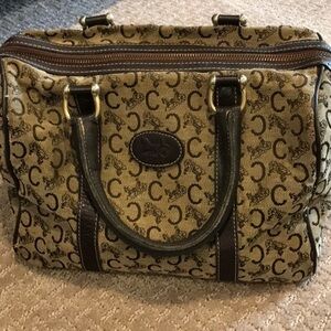 Vintage Celine Boston Bag Signature Canvas w/ Dark Brown Leather Trim EUC